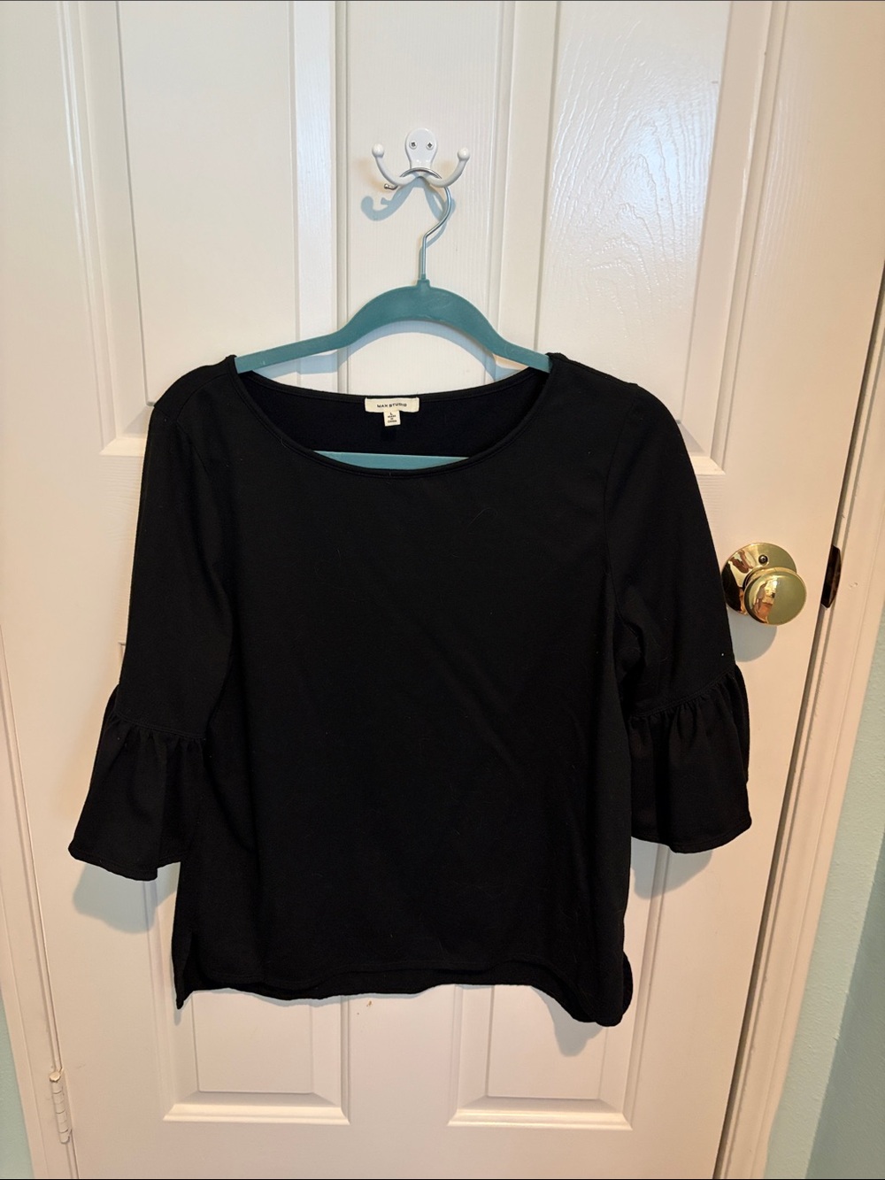 Max Studio Black Ruffle-Sleeve Tunic Top